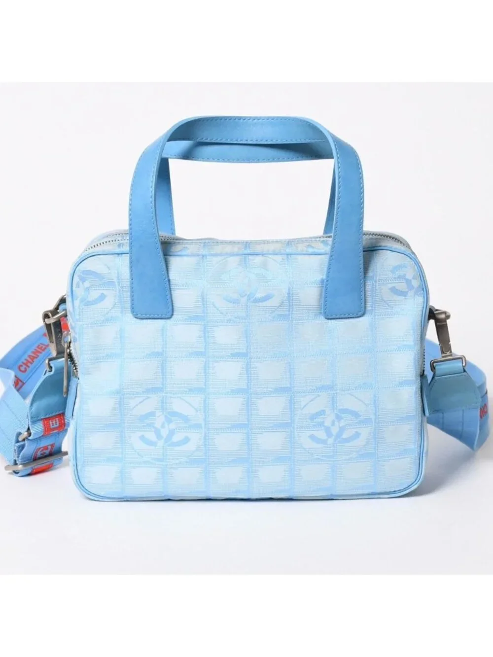Chanel New Travel Line 2-Way Bag CC Logo Nylon Leather Blue